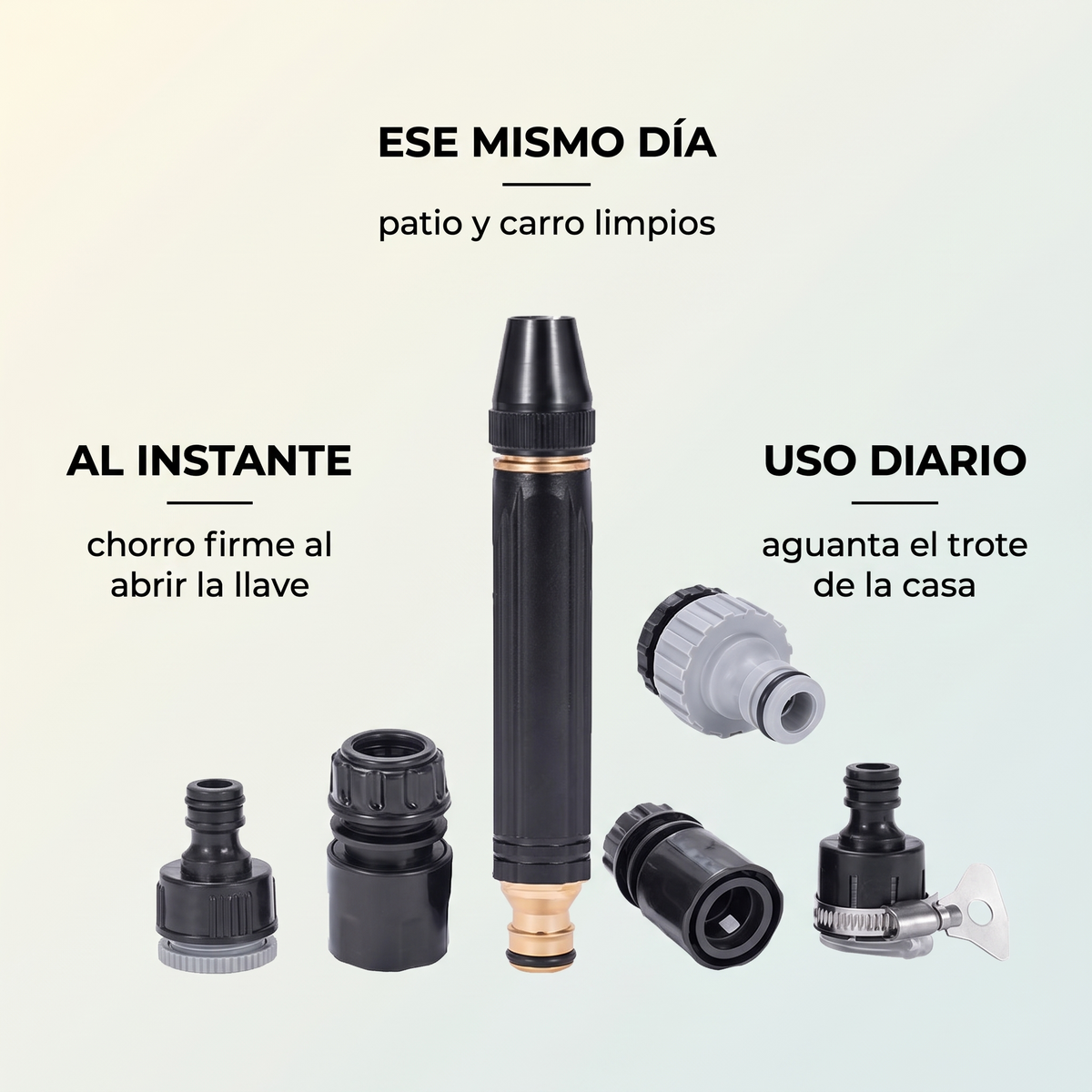 Boquilla giratoria con adaptadores – riega y limpia sin fugas