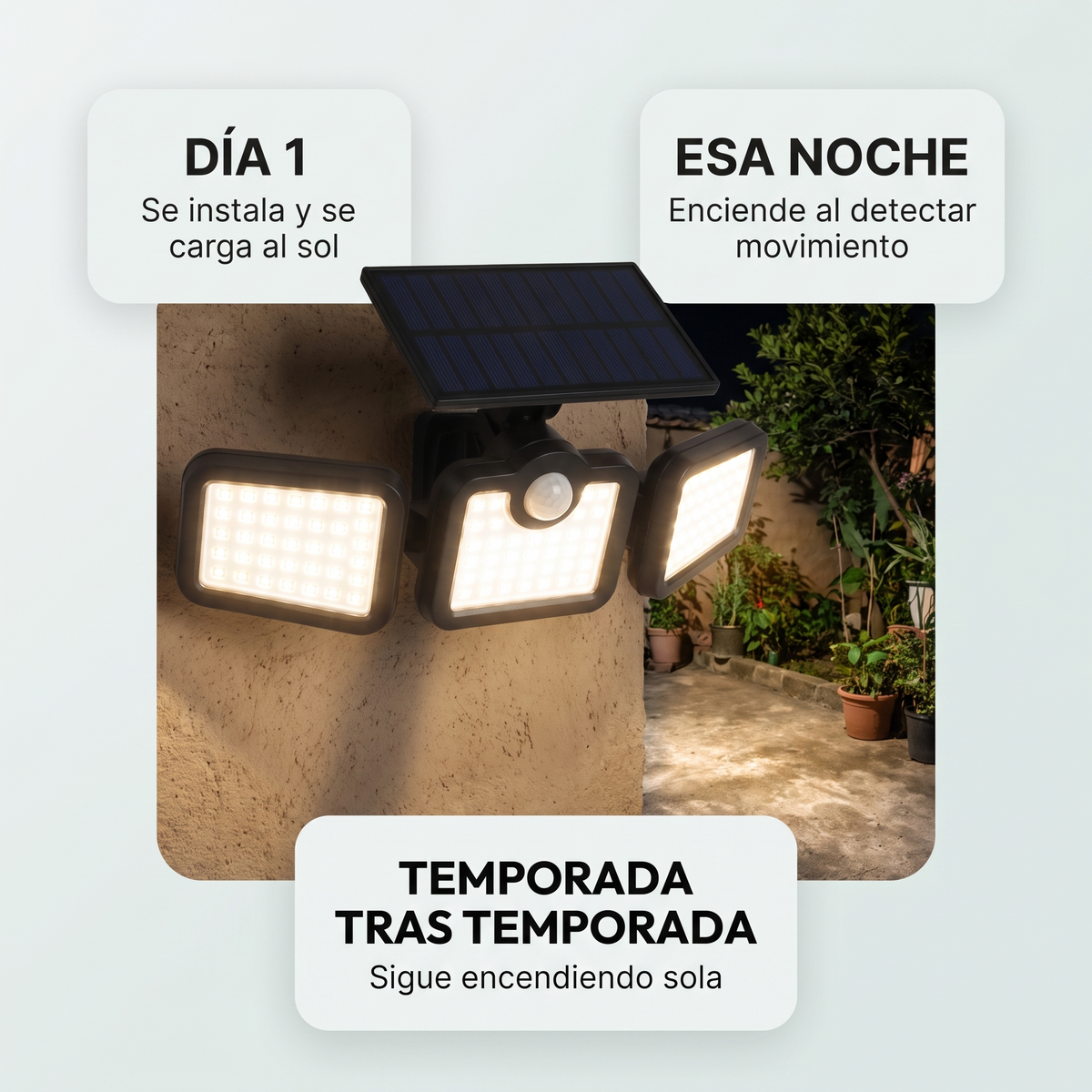 Lámpara solar de pared con sensor – Enciende sola de noche