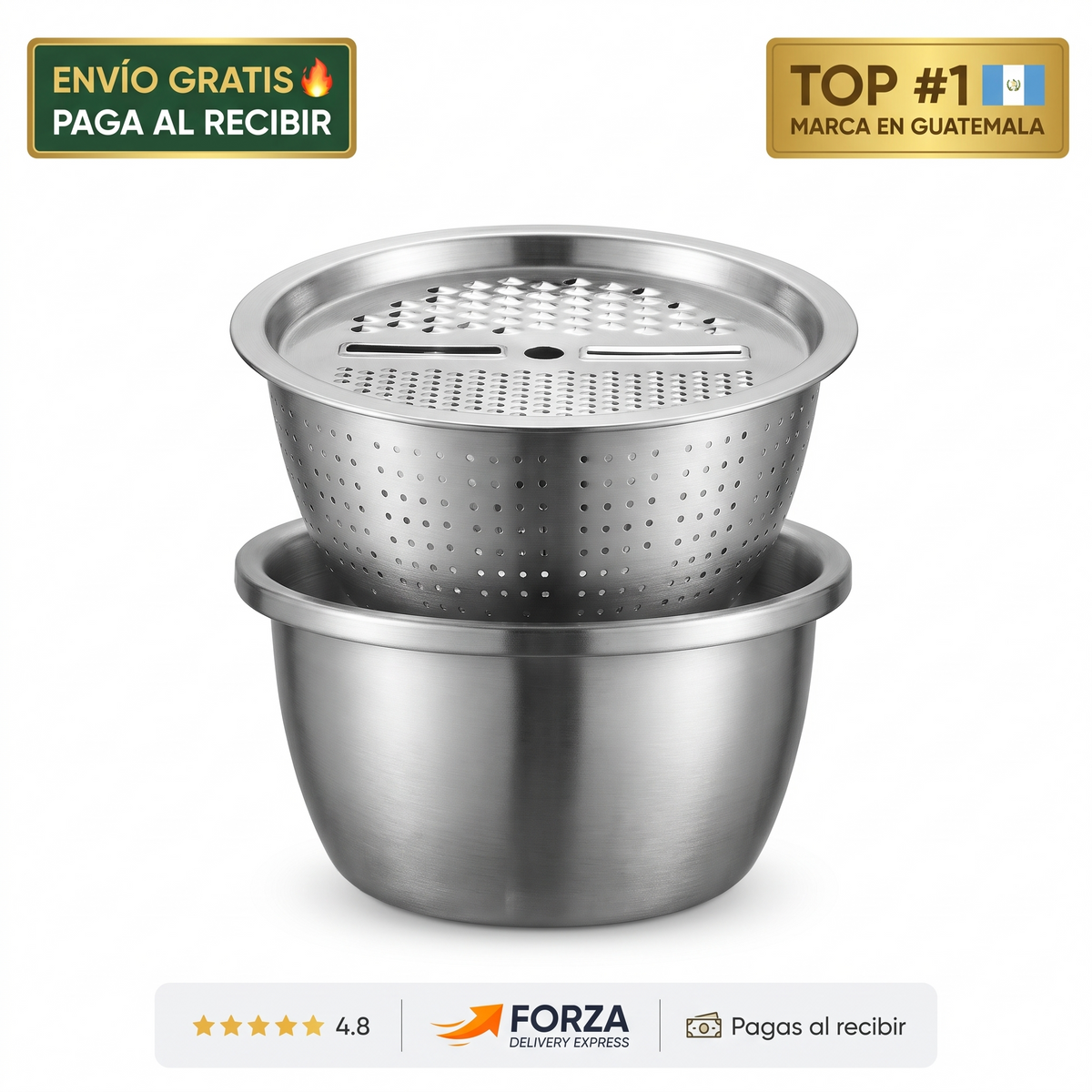 Set de cocina 3 en 1 de acero – Lava, escurre y ralla