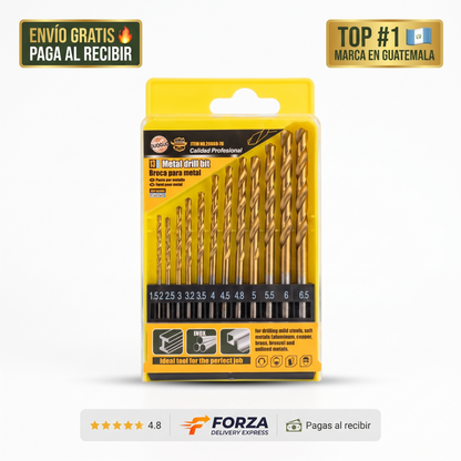 Juego de 13 brocas para metal y madera – Perfora sin desviarse
