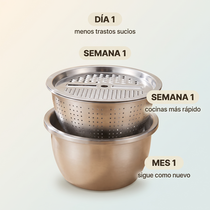 Set de cocina 3 en 1 de acero – Lava, escurre y ralla