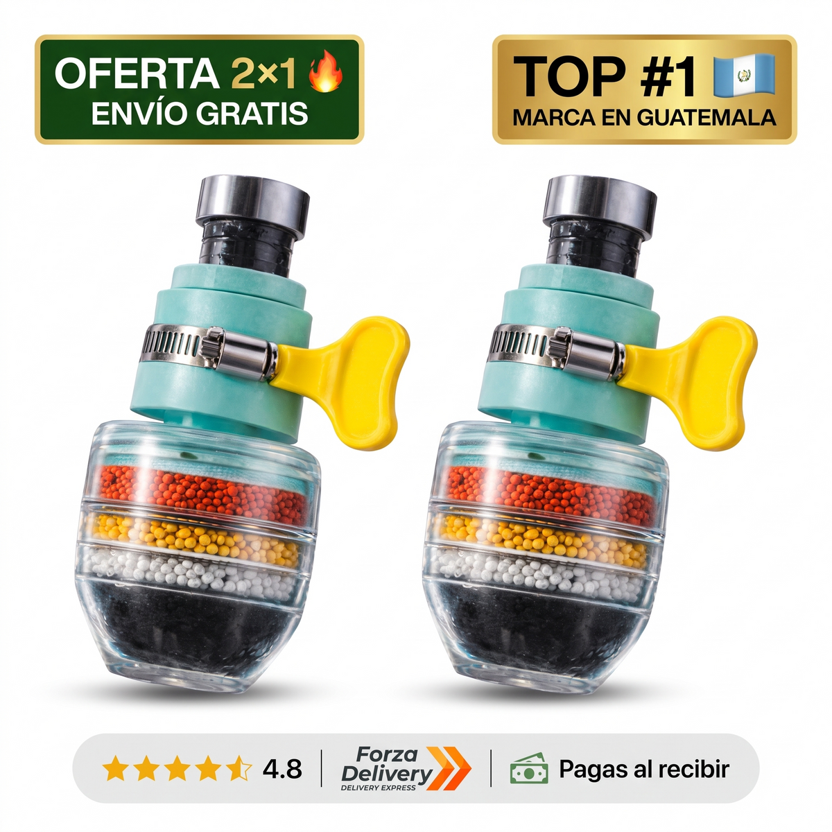 2x1 Filtro purificador de grifo – Agua más limpia al instante