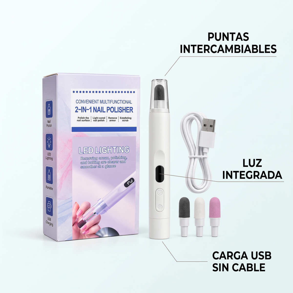 Pulidor de uñas eléctrico 2 en 1 – manicura en casa sin salón