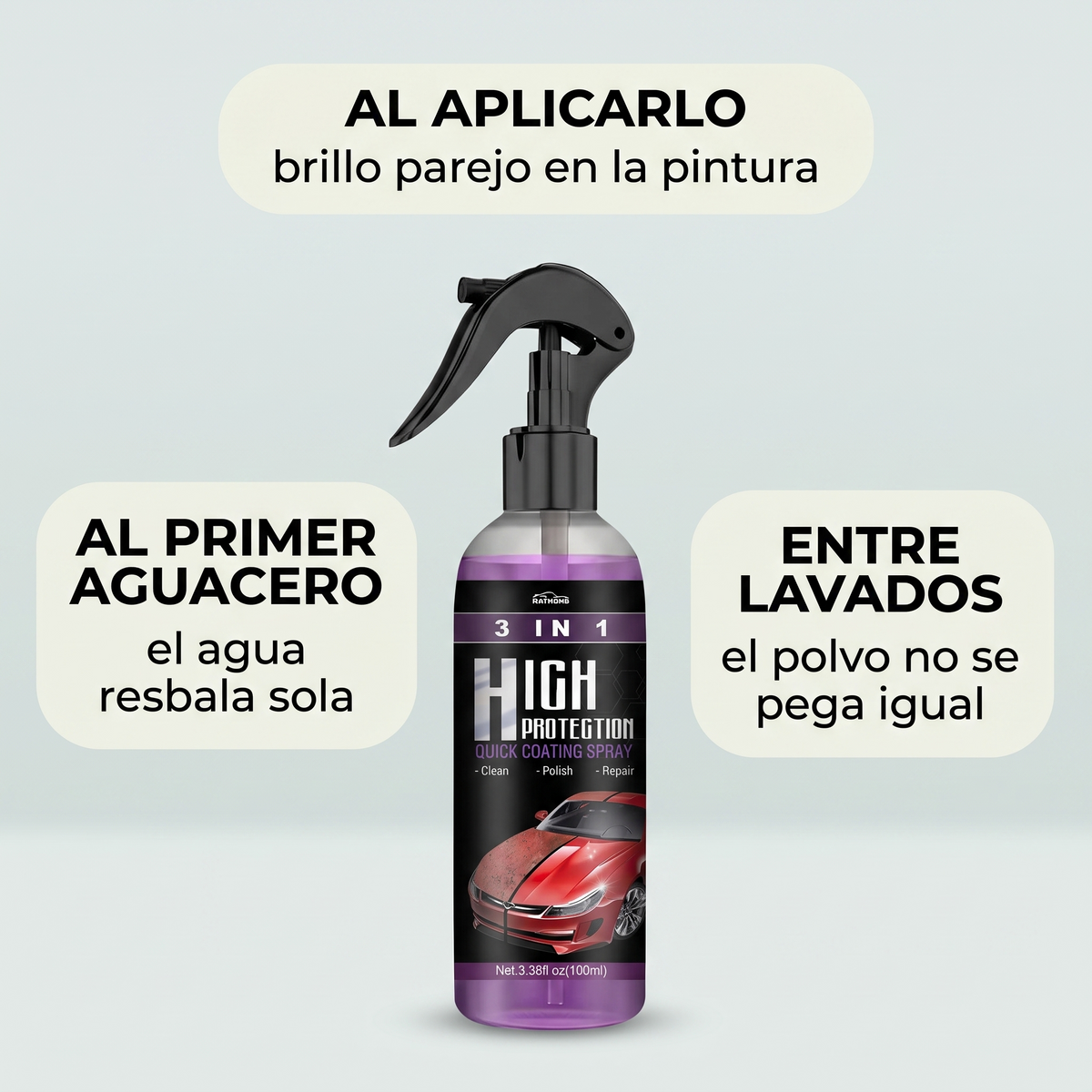 Spray cerámico 3 en 1 – limpia, brilla y protege tu carro