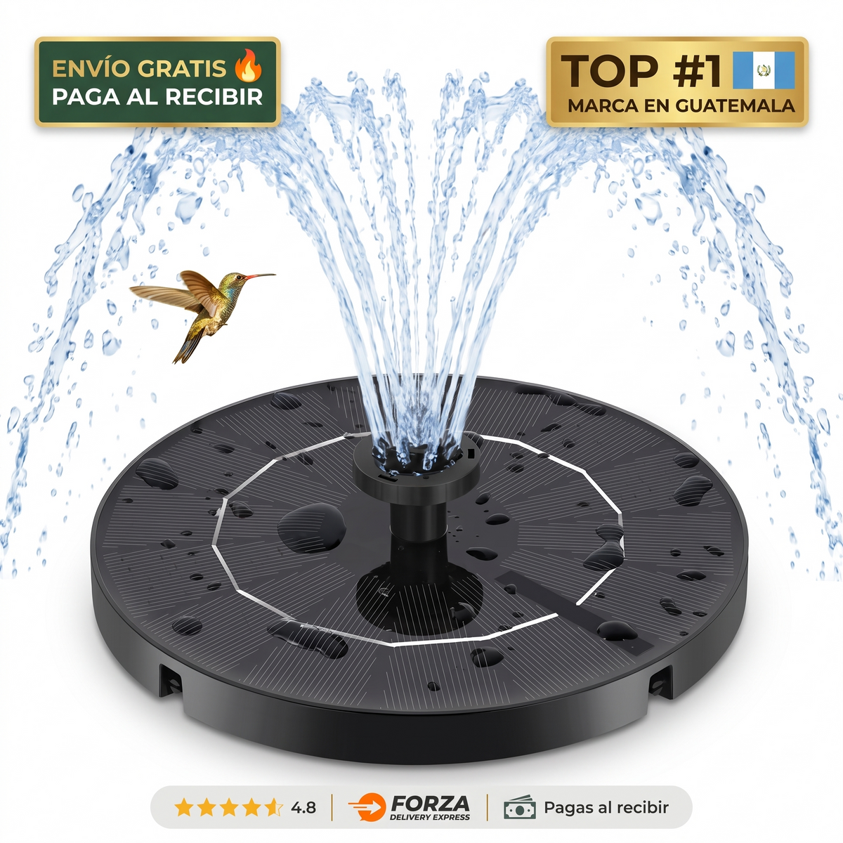Fuente solar flotante con luces LED – Agua sin cables