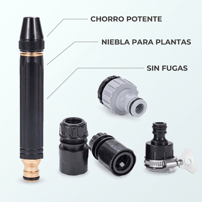 Boquilla giratoria con adaptadores – riega y limpia sin fugas