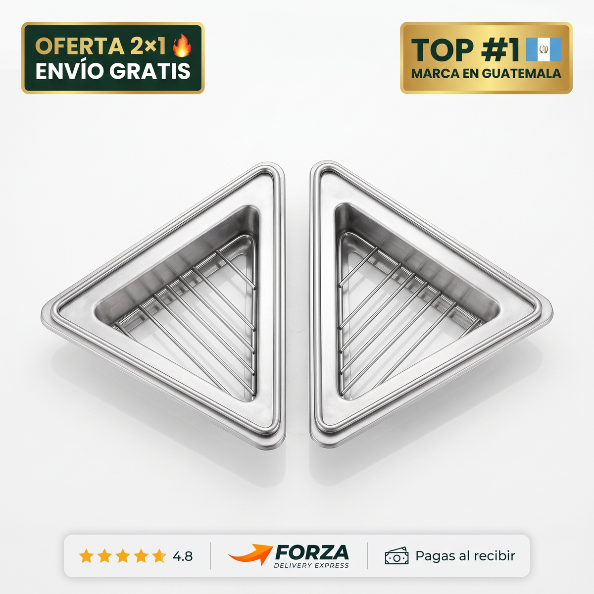 2x1 Repisa esquinera de acero inoxidable – Organiza tu fregadero