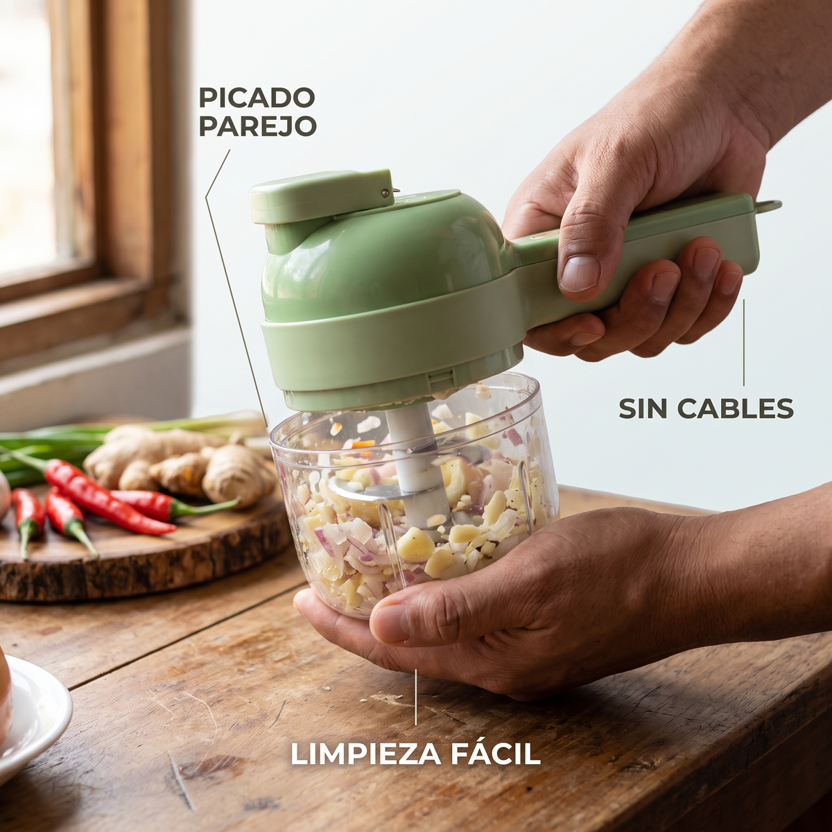 Cortador de verduras eléctrico 4 en 1 – Pica en segundos